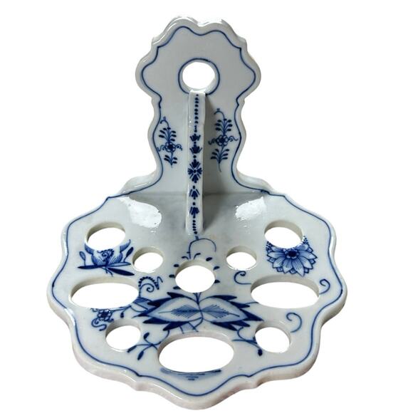 Vintage Other - Vtg Meissen style Blue Onion Wall Utensil Holder - 10 slots- cottagecore